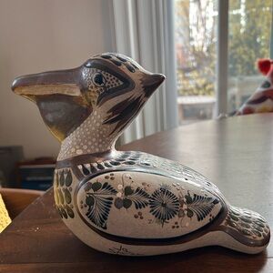 Tonala Mexico ceramic hand painted pelican signed by JD Santana.